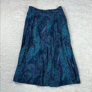 Vintage 80s 90s Gay Boyer Collections blue paisely midi skirt, size 14